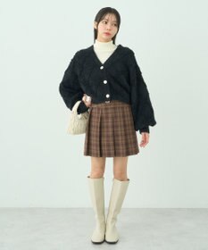 earth music&ecology シャギーダイヤ柄ショートニットカーディガン