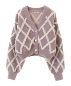 earth music&ecology シャギーダイヤ柄ショートニットカーディガン