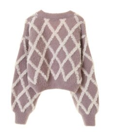 earth music&ecology シャギーダイヤ柄ショートニットカーディガン