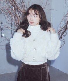 earth music&ecology シャギーダイヤ柄ショートニットカーディガン