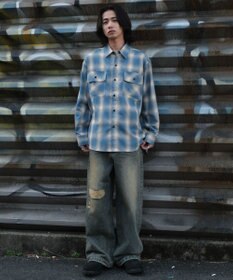 WEGO 【ユニセックス着用ITEM/SMLサイズ展開】オンブレチェックシャツ（LS）