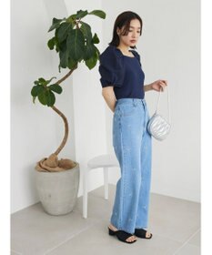 Green Parks ・Ｄｏｕｂｌｅ　Ｆｌａｇｓ　リボン刺繍ストレートデニム