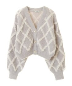 earth music&ecology シャギーダイヤ柄ショートニットカーディガン