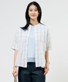 J.PRESS LADIES 【一枚で着映え】キュプラチェック  バンドカラー ブラウス