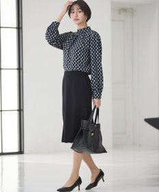 23区 L モダンアートプリントギャザーブラウス