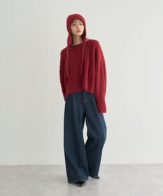 earth music&ecology モヘヤタッチケーブルニットプルオーバー