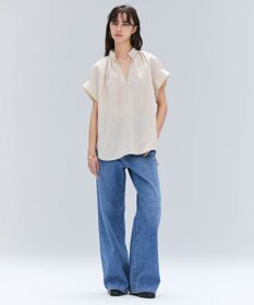 BEIGE， 【洗える/接触冷感/速乾/UVケア対応】BATEAU / Vネックバックギャザーハーフスリーブブラウス