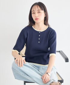 earth music&ecology ヘンリーネック半袖ニットプルオーバー