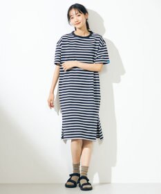 SHARE PARK LADIES 【UVカット】ボーダーロゴ半袖カットワンピース