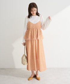 Green Parks ペプラムチェックキャミワンピース