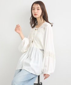 earth music&ecology レーヨンレースデザインシャツ