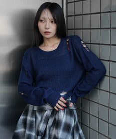 WEGO モヘアタッチダメージショートニット