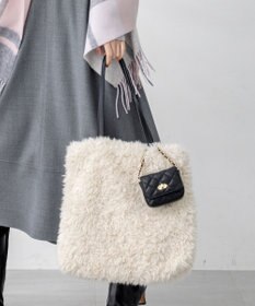 23区 フェイクファー トートバッグ アイボリー系