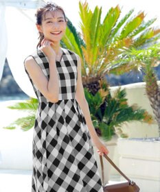 Tiaclasse 【袖が選べる・洗える】大柄ギンガムチェックワンピース