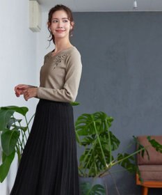 Tiaclasse 【洗える】刺繍リブニットトップス