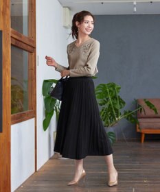 Tiaclasse 【洗える】刺繍リブニットトップス