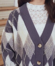 earth music&ecology ループ編みアーガイルカーディガン