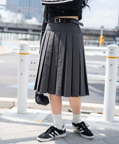 WEGO ベルト付プリーツミドルスカート