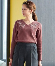 Tiaclasse 【洗える】刺繍リブニットトップス