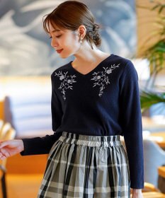Tiaclasse 【洗える】刺繍リブニットトップス