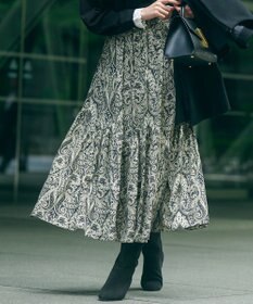 【杏さん着用/洗える】フレンチペイズリーデシン ティアードスカート, ブラックプリント, 36