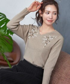 Tiaclasse 【洗える】刺繍リブニットトップス