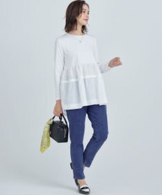 組曲 ストレッチ天竺ティアード ロングＴシャツ