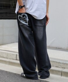 WEGO 【ウエストゴム/らくらくパンツ】アシッドウォッシュグラフィックスウェットパンツ