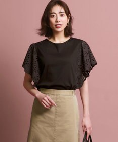 23区 L カットワークエンブロイダリー デザインスリーブ トップス ダークブラウン系