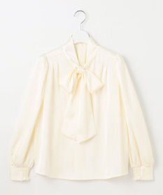 Feroux 【洗える】サテン ボウタイブラウス