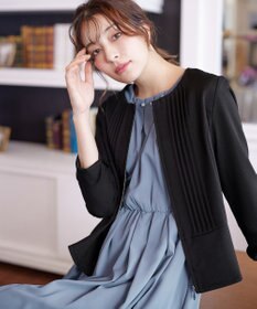 Tiaclasse 【小倉優子さん着用】【洗える】ピンタックノーカラージャケット