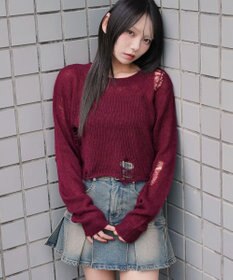 WEGO モヘアタッチダメージショートニット