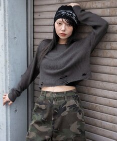 WEGO モヘアタッチダメージショートニット