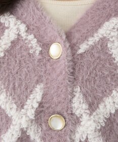 earth music&ecology シャギーダイヤ柄ショートニットカーディガン