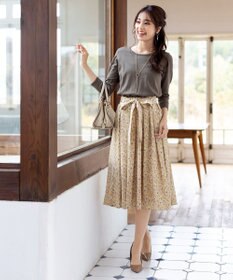 Tiaclasse 【洗える】異素材を組み合わせた花柄ドッキングワンピース