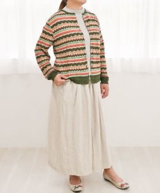 muuc 〈高品質シルク100%〉〈通年着られる〉袖リブあり シェルボタン使用 透かしレース編み シルクマルチボーダーカーディガン