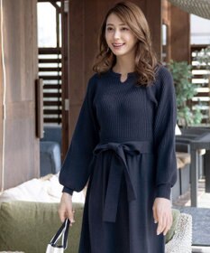 Tiaclasse 【洗える】パフ袖ニットワンピース