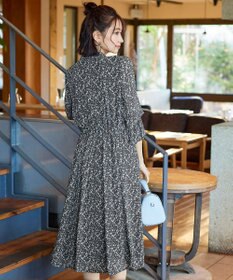 Tiaclasse 【洗える】程良い透け感のプリントボウタイワンピース