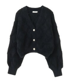 earth music&ecology シャギーダイヤ柄ショートニットカーディガン