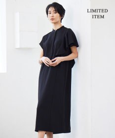 ICB 【接触冷感・UVケア・防シワ・洗える】エステルダブルクロス ラッフルスリーブワンピース