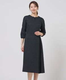 J.PRESS LADIES L ボタニカルジャガード ワンピース ダークネイビー系