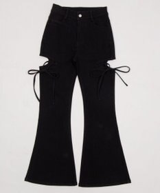 WEGO 【SMサイズ展開/伸びる】カットアウトリボンストレッチフレアデニムパンツ