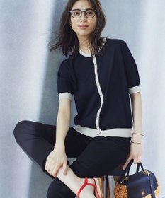 23区 【洗える】レーヨンポリエステルストレッチ 半袖 カーディガン