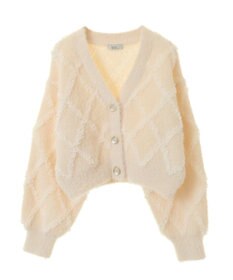 earth music&ecology シャギーダイヤ柄ショートニットカーディガン