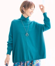 自由区 ウォームレーヨンストレッチハイネック ニット ターコイズ