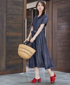 Tiaclasse L デニムフレアワンピース