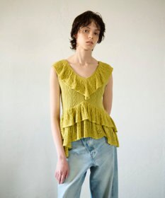 GRACE CONTINENTAL ミックスフリルニットトップ