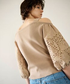 GRACE CONTINENTAL 刺繍パフスリーブニットトップ