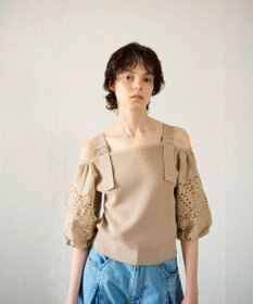 GRACE CONTINENTAL 刺繍パフスリーブニットトップ