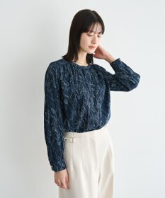 YECCA VECCA ラインフラワー柄ギャザーブラウス